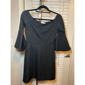Cooperative Black Dress Fit & Flare Bell Sleeve Ribbed Texture Size M